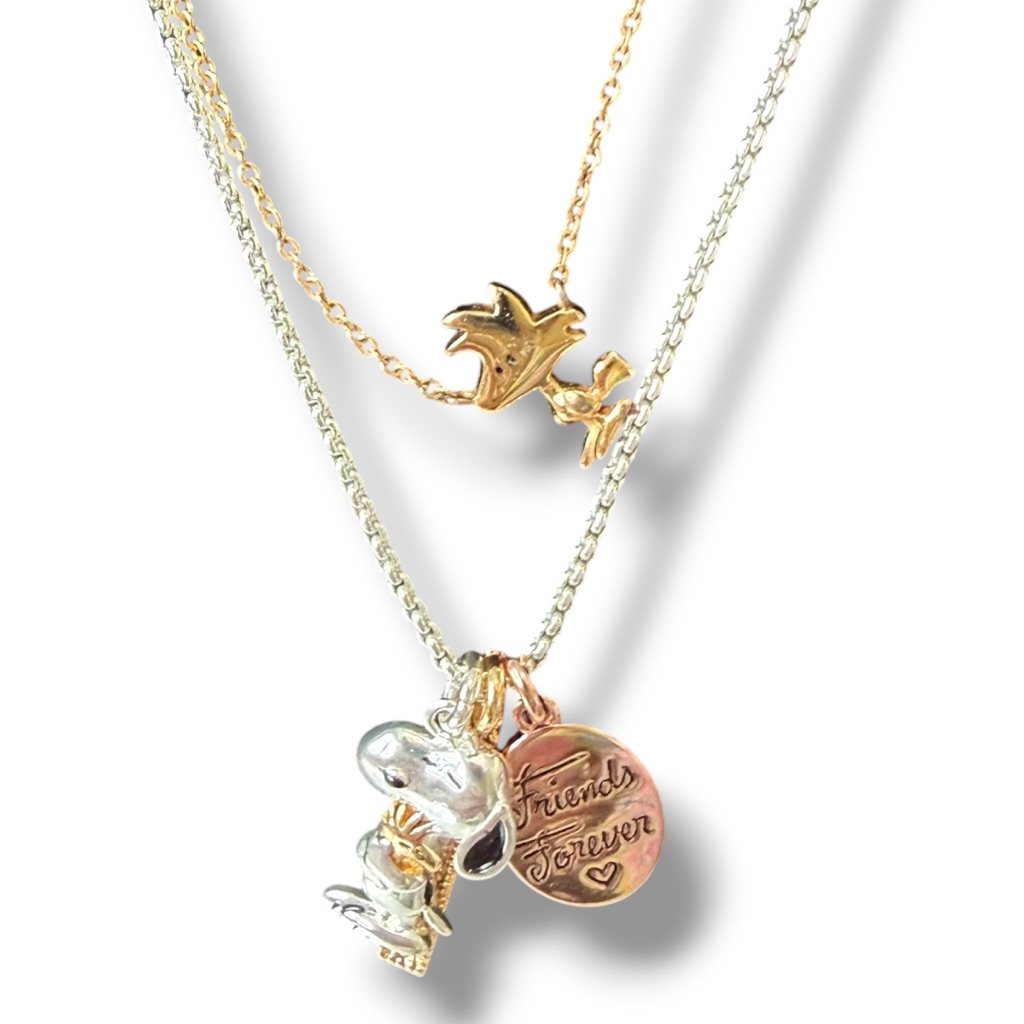 Peanuts Snoopy Dog And Woodstock 925 Silver Friends Forever Pendant Necklace Set 40$